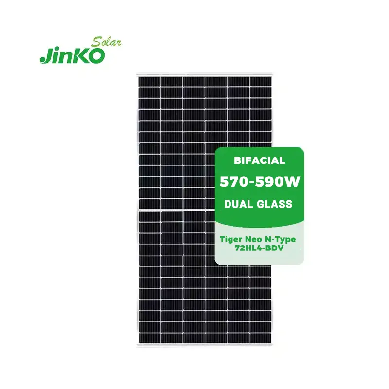 Precio barato Jinko Tiger Neo N-Type 570W 575W 580W 585W 590W Módulos de energía solar bifacial Paneles solares de vidrio doble para hogares