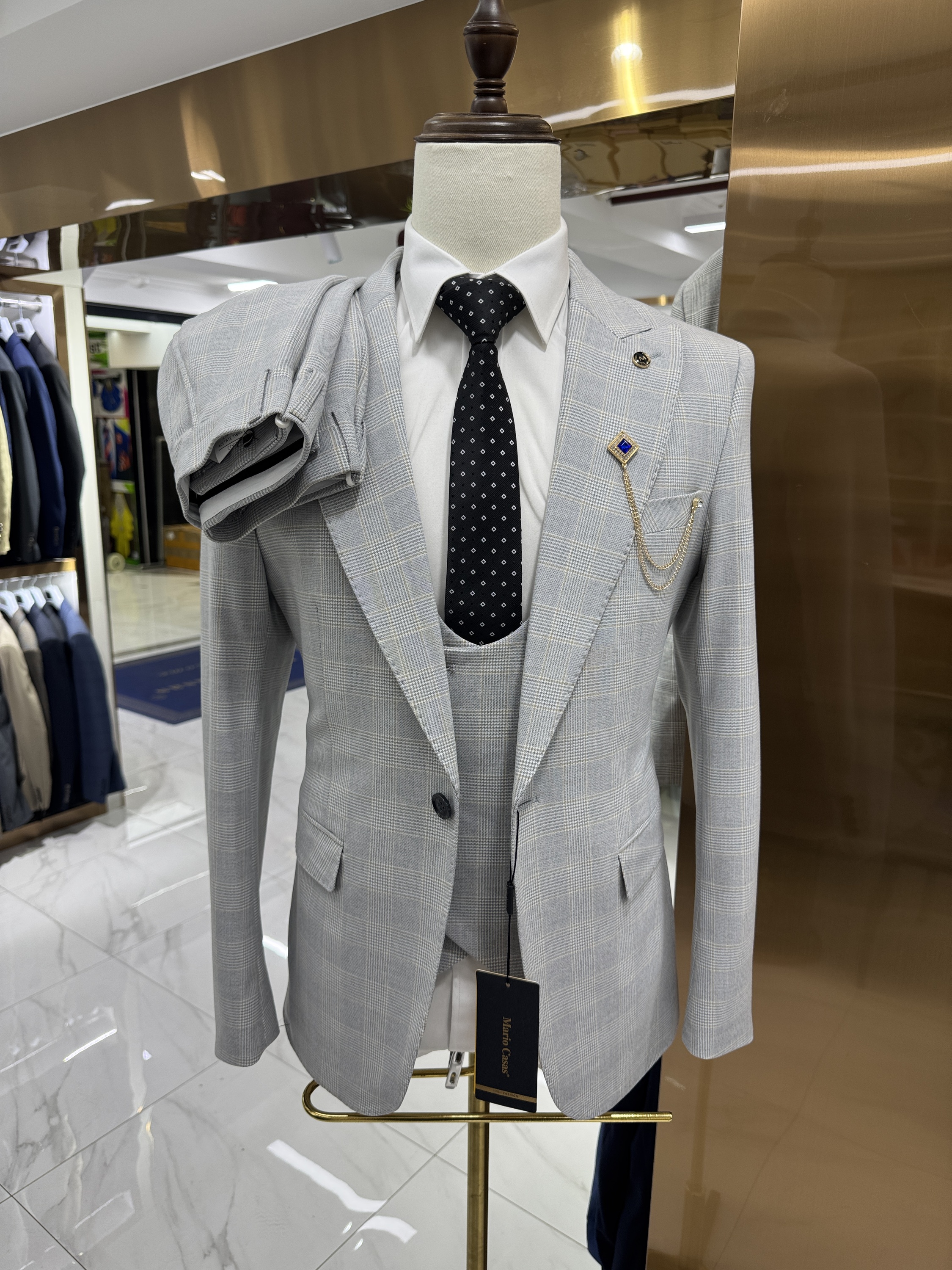 Grey-3pcs/set-Jacket + vest + pants
