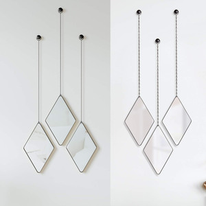 Bộ 3 Gương Gắn Tường Kim Loại Hình Kim Cương Treo Toàn Bộ Inimal Kèm Dây Xích Để Trang Trí Tường Phòng Khách - Product Image 1