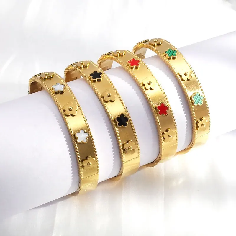 Diseñador de moda italiano Shell joyería de acero inoxidable al por mayor 18K chapado en oro brazaletes pulsera deslustre brazaletes gratis para mujeres