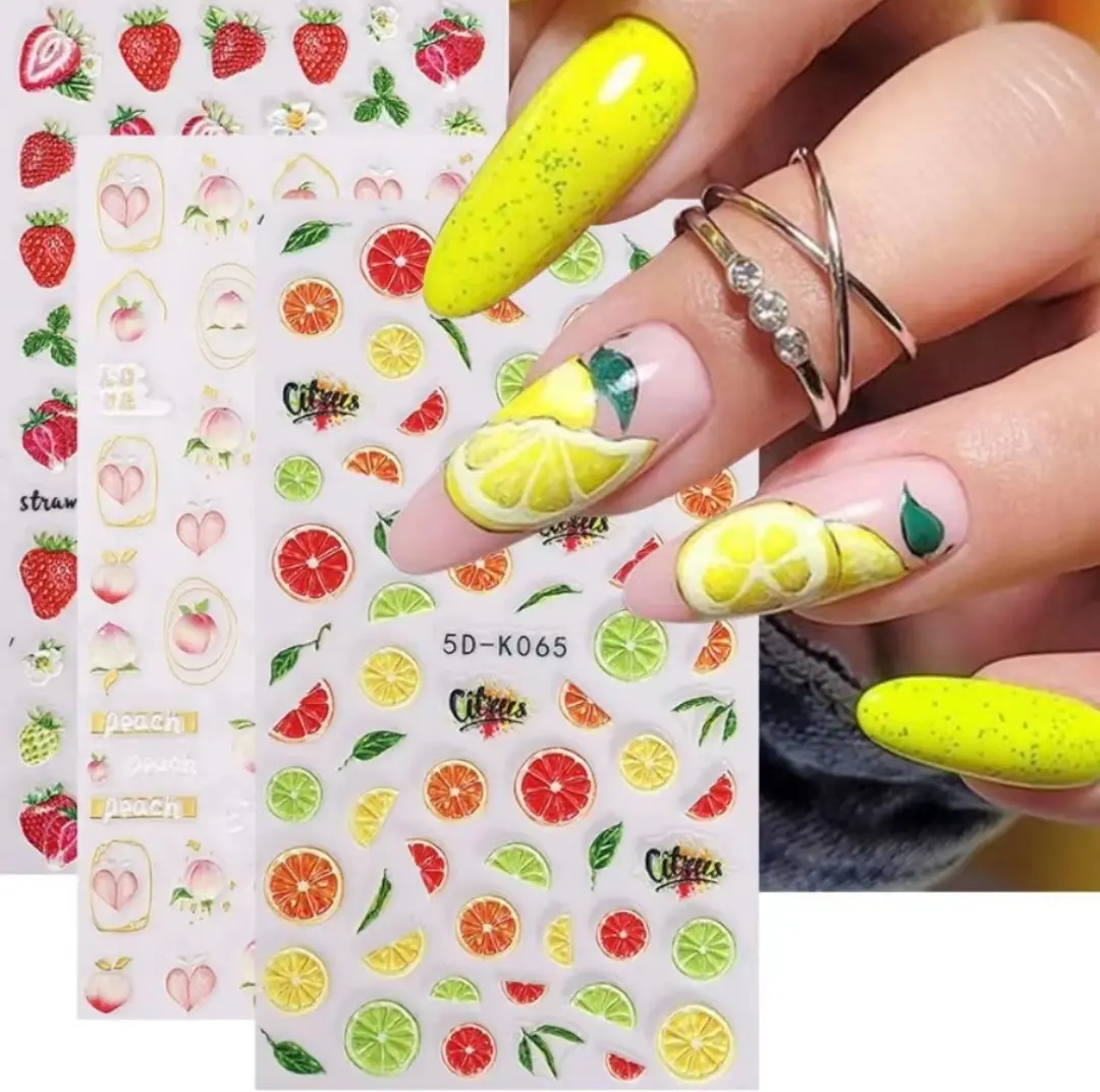 Adesivi per unghie in rilievo 3D con frutta limone fragola ciliegia modello Nail Art fai da te adesivi all'ingrosso