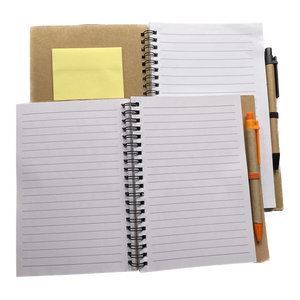 Cuaderno con Bloc de notas adhesivas y bolígrafo Cuaderno A5 con bolígrafo Cuaderno espiral personalizado A5 Cubierta de cartón Kraft