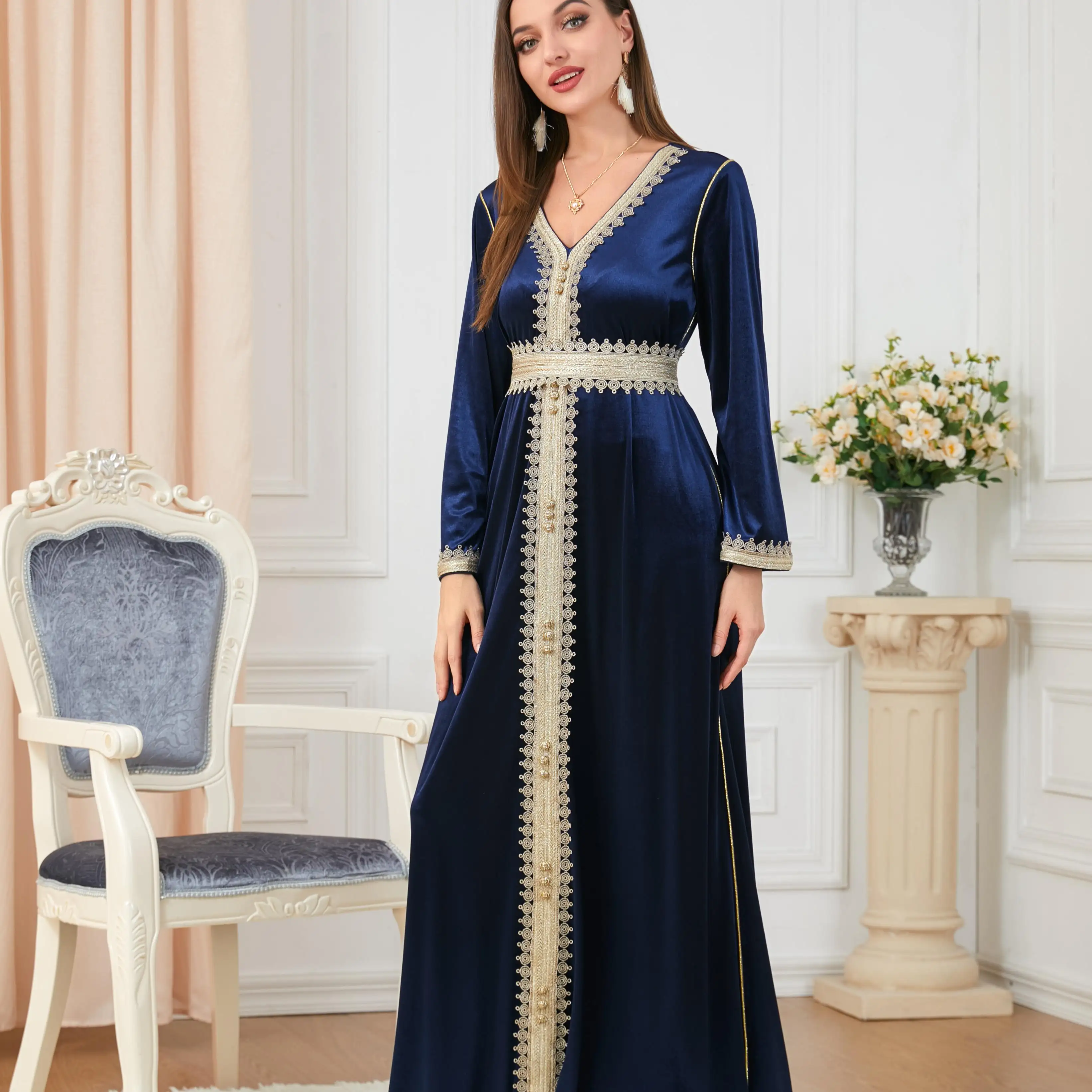 Đầm Hồi Giáo Malaysia Quần Áo Dài Thanh Lịch Khiêm Tốn Cho Nữ Trang Phục Trung Đông Dubai Abaya Thổ Nhĩ Kỳ Đầm Kaftan Jilbab Abaya