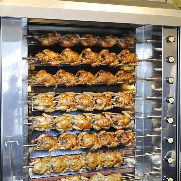 Asador de pollo rotativo de Gas de horno comercial de acero inoxidable adecuado para restaurantes máquina de asador de pollo