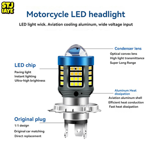 ไฟหน้ารถจักรยานยนต์ LED BA20DP15D H4แบบคู่สีขาวและเหลืองแรงดันไฟฟ้า12-80โวลต์ระบบให้แสงสว่างเลนส์หน้า - Product Image 6