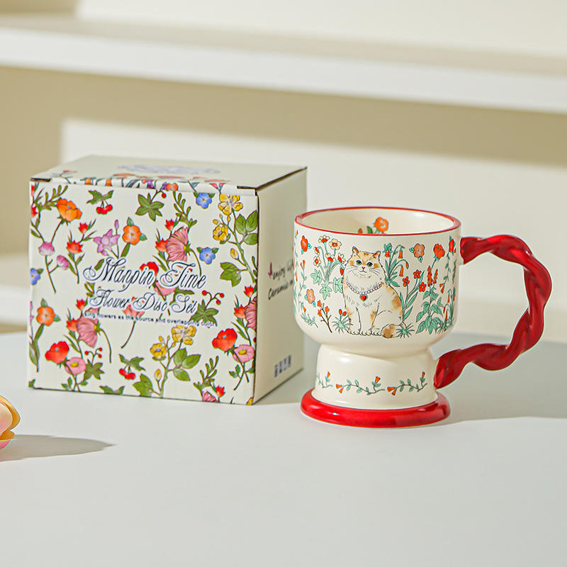 Tasse de chat Bush fleur rouge (couleur en boîte)