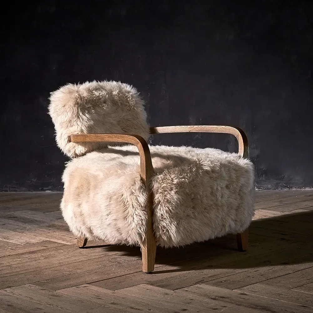 YETI-sillón de piel de oveja para sala de estar, sillón de cuero de brazo nórdico de lujo, lujoso y exclusivo