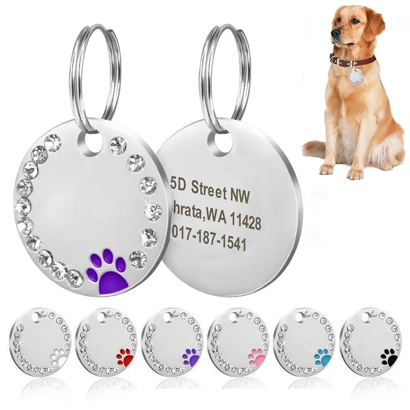 Pendentif en strass pour hommes, étiquette pour chien, en argent, collier décoratif, en cristal, écriture à la main, avertissement du chien, à poser soi-même, 1 pièce