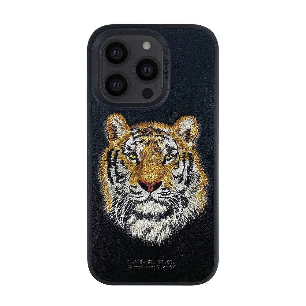 POLO Tiger-funda de teléfono bordada para iPhone 14, carcasa de cuero, gato, Lobo, leopardo