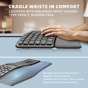 Wave Keys Ergo Split Keyboard Cómodo Natural Typing Wired Wireless Bluetooth Teclado ergonómico con reposamanos acolchado - Product Image 3