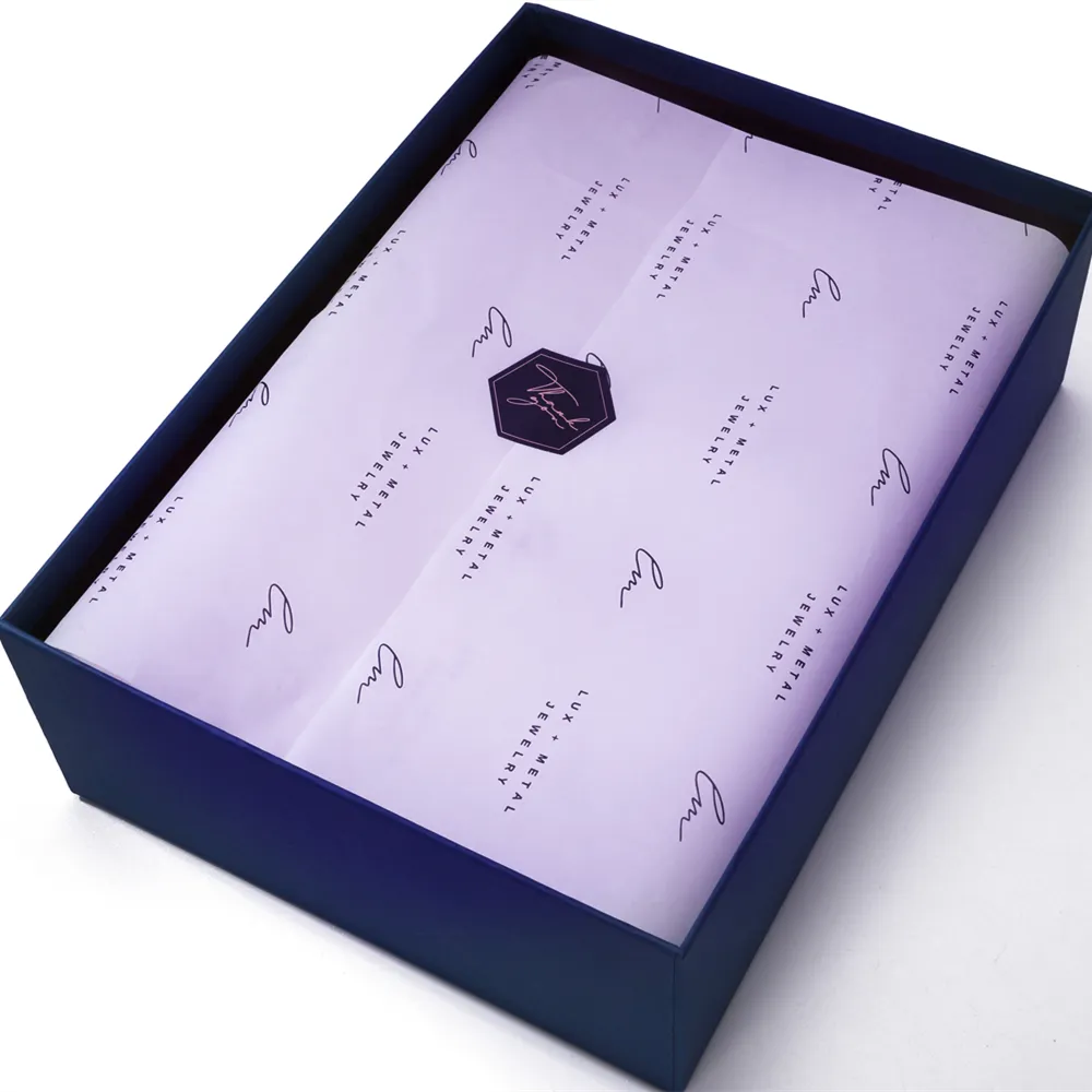 Haute qualité en gros personnalisé personnalisé papier de soie emballage cadeau imprimé Logo violet emballage papier de soie