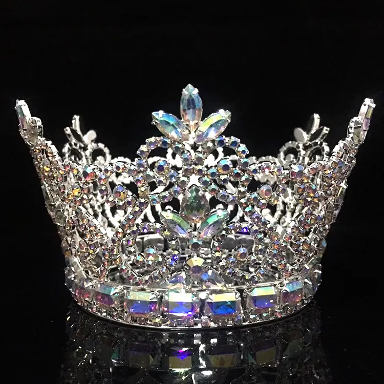 Beleza ab cristal concurso rainha coroas, rosa jóias tiara casamento coroa redonda