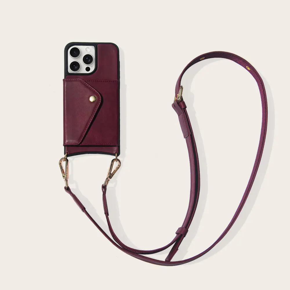 New design tpu leather crossbody phone case with strap card holder wallet mobile phone cases and covers