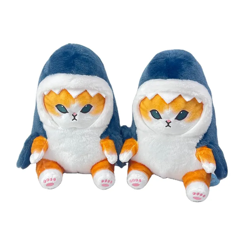 Japonês popular cartoon gatinha travesseiro pingente recheado animais peluches kawaii tubarão gato pelúcia brinquedos