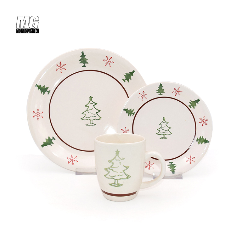 Promotional color ceramic plate sets kitchen restaurants 16PCS stoneware hand painted dinner set ceramic