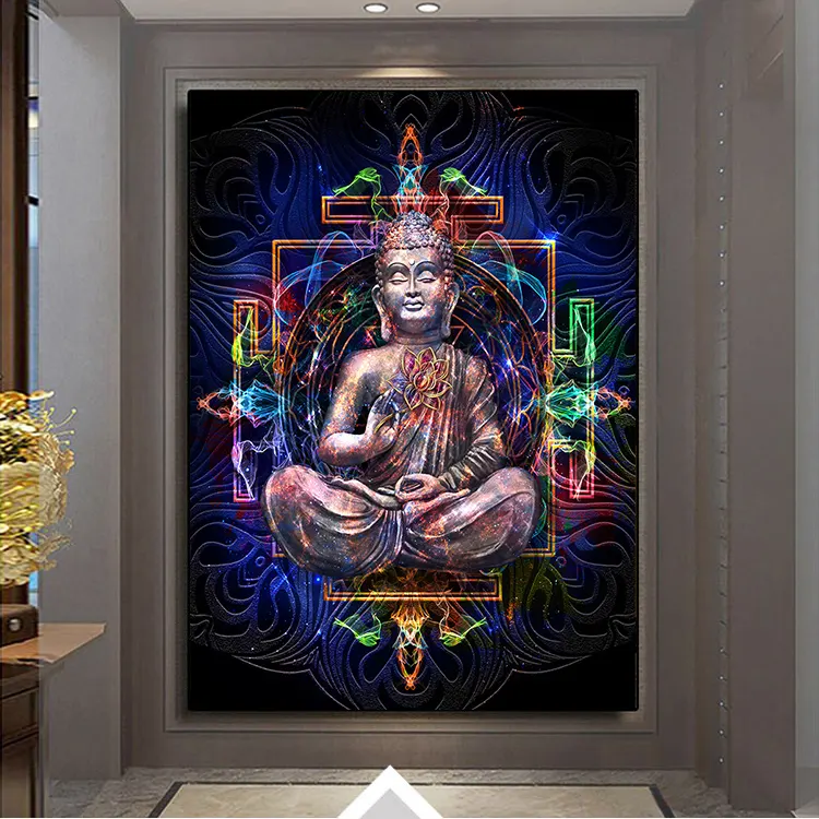 Estatua de Buda de religión Budista para decoración del hogar, imagen artística de pared y carteles, pintura en lienzo para sala de estar, decoración de lujo