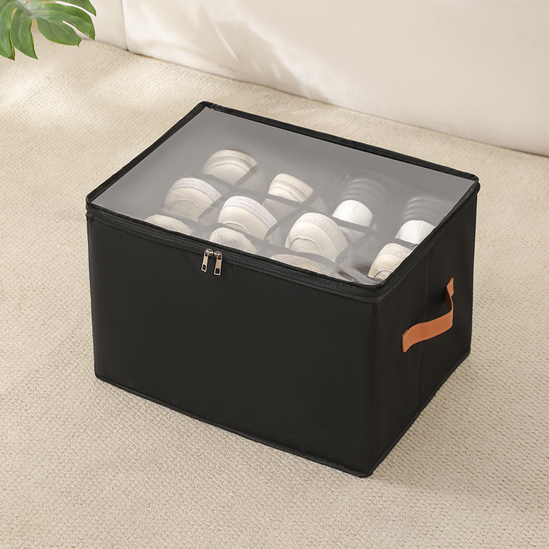 Black shoe storage box with 12 compartments