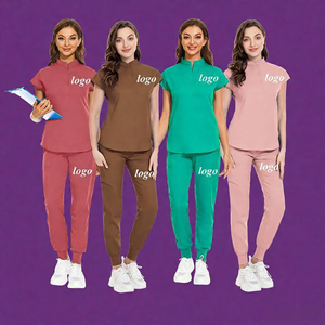 Zachte, ademende, rekbare polyester-rayon-spandex stof met opstaande kraag voor dames, geschikt voor ziekenhuisuniformen. - Product Image 1