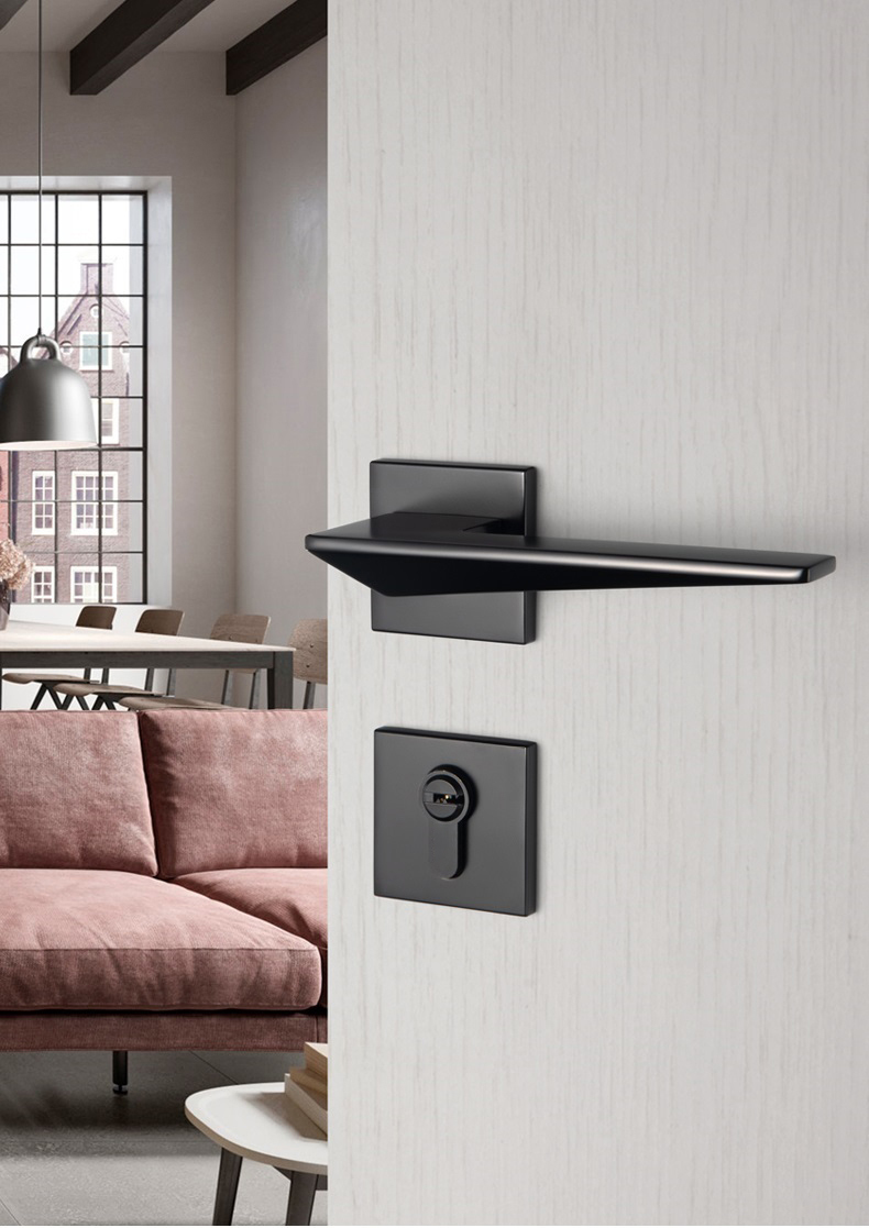 Safety Black Zinc Alloy Interior Door Handle Lever Lock With  Mortise Lock Door Handle