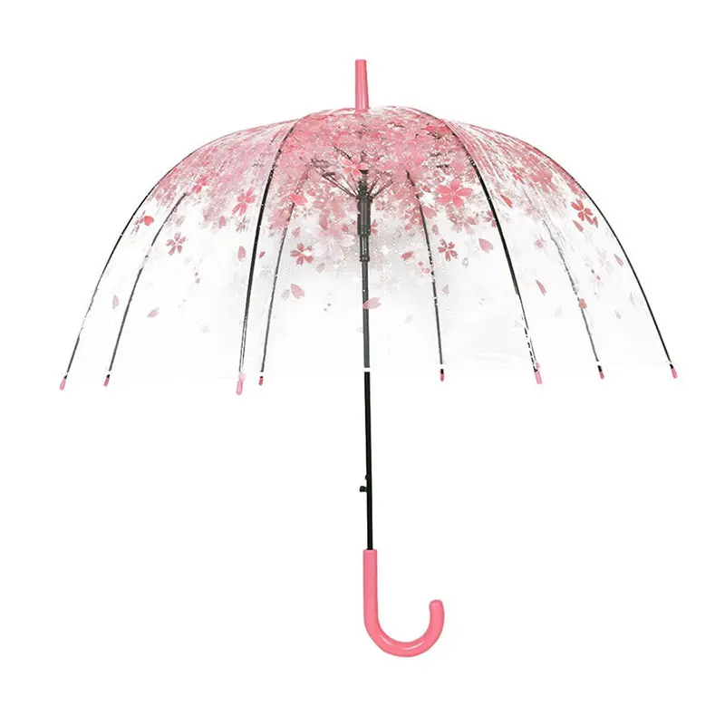 Kadın kızlar Sakura şemsiye şeffaf rüzgar ağır yağmur şeffaf çiçekler kabarcık kubbe şemsiye uzun saplı şemsiye