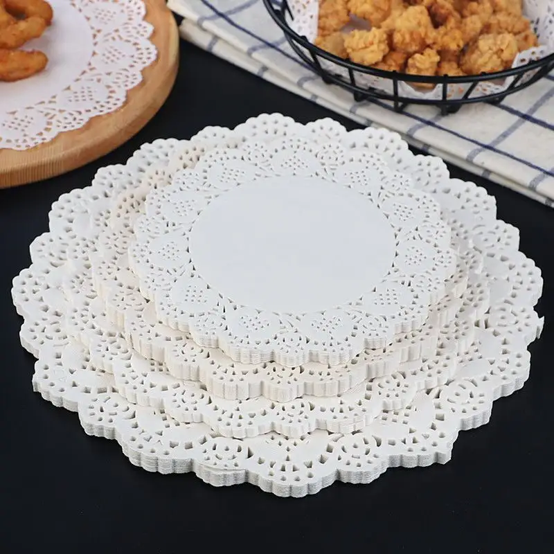 Napperon rond blanc en dentelle de 3.5 à 16 pouces, tailles assorties, décoration de Table jetable pour gâteau Dessert artisanat 200 pièces