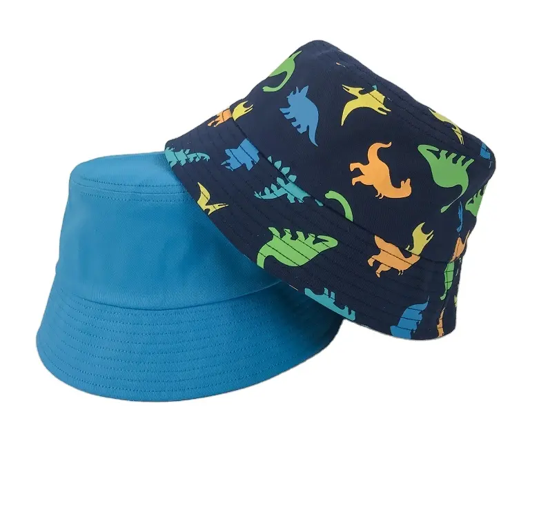Venta al por mayor nuevo diseño de moda niños Allover impreso dinosaurio pescador sombreros niños Floppy cubo sombreros
