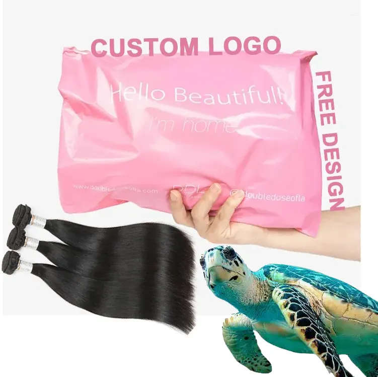 Bolsa de embalaje Biodegradable para peluca, bolsa de correo de plástico con logotipo personalizado, envío por correo