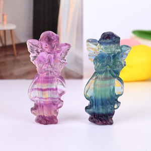 Yeni tasarım doğal gökkuşağı florit melek heykeli kristal dekorasyon için şifa taşı oyma melek - Product Image 1