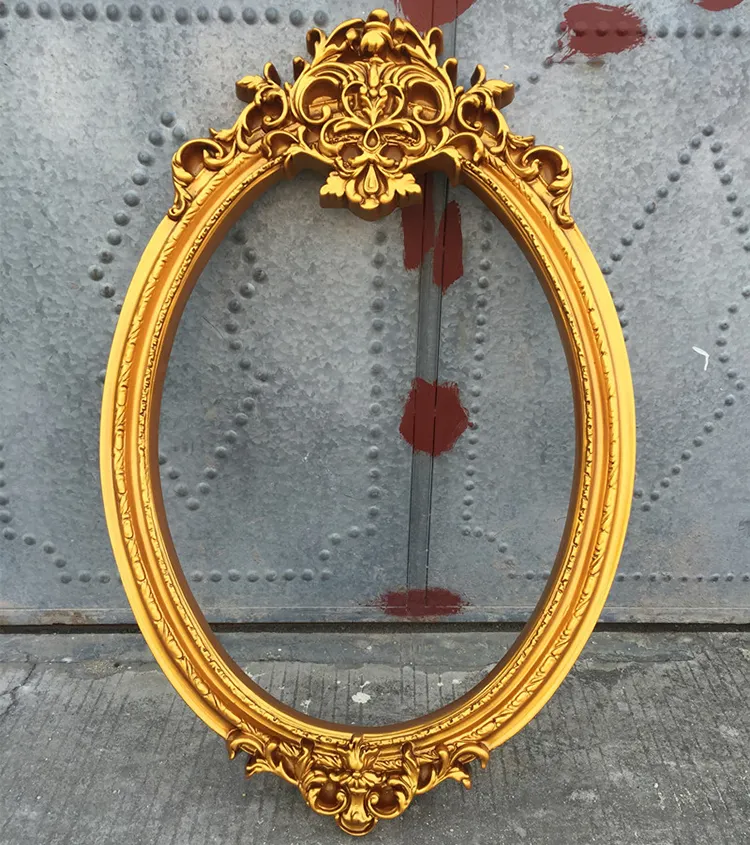Simple, espejo de la pared foto marco ornamentado espejo oval marco de oro de diseñador PU MARCO DE ESPEJO
