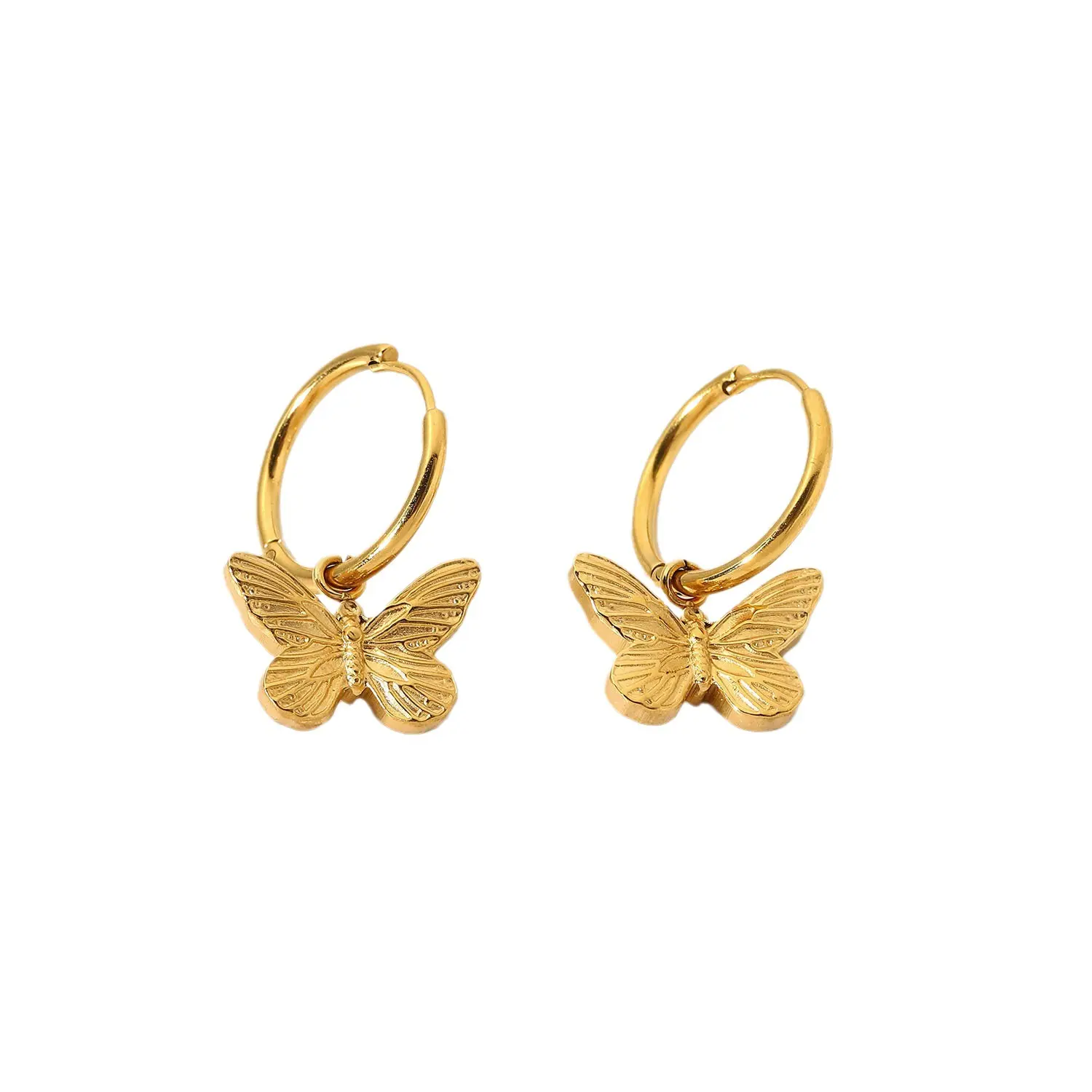 Adorno de joyería de lujo 18K chapado en oro de acero inoxidable pequeños pendientes de mariposa tachuelas de oro para mujeres