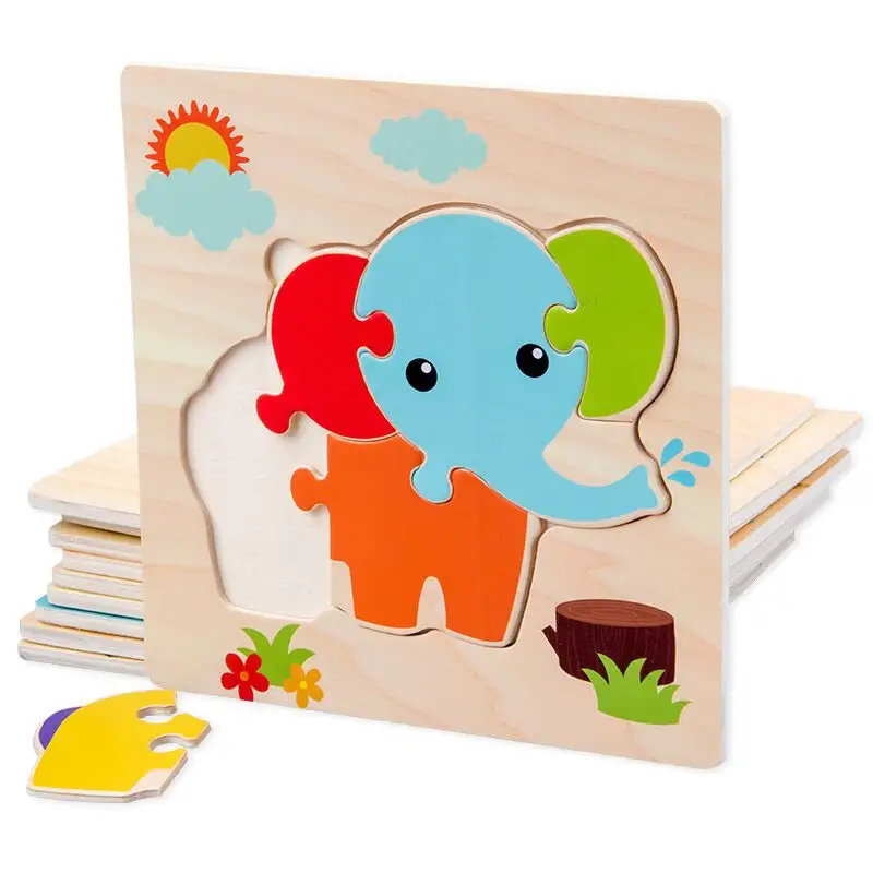 Jouets d'apprentissage éducatifs Montessori Puzzle 3d en bois Jouets pour enfants Dessin animé Animal Véhicule Puzzles en bois