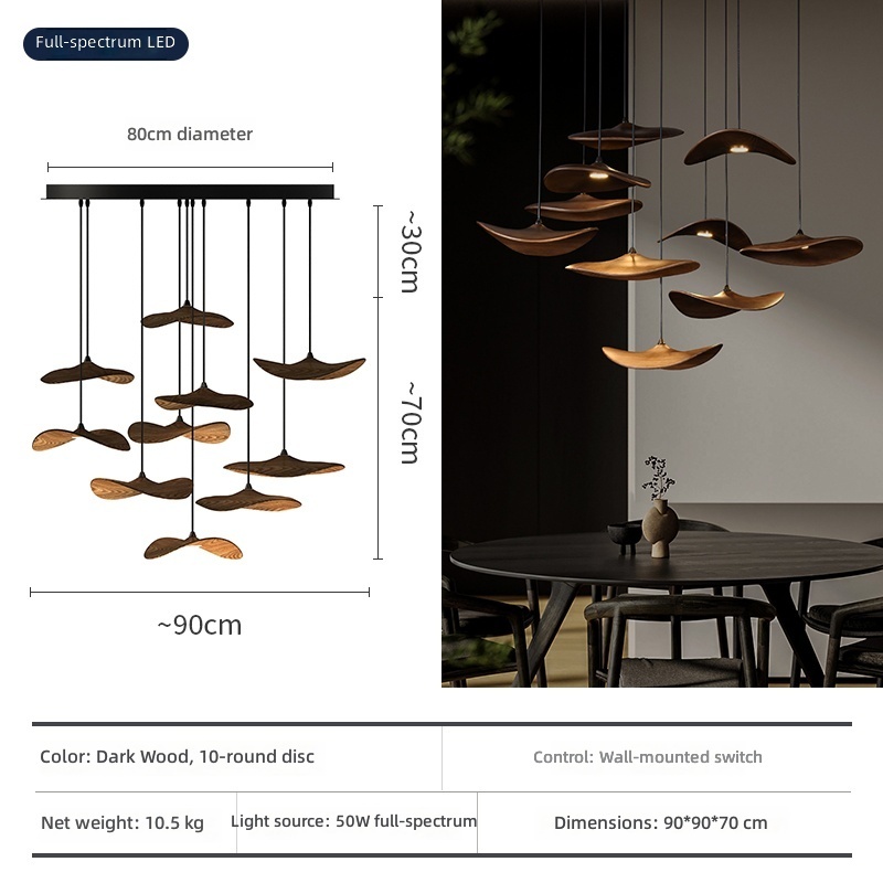 Corps de lampe 25, couleur bois foncé, 10 ronds (diamètre 80 cm).