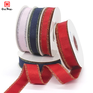 BH工厂批发金/银有线边罗缎缎带礼品包装 - Product Image 1