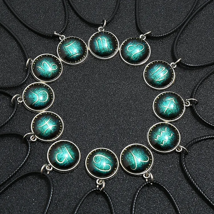 Collier à breloques en chaîne, Long cordon de cire à la mode, pendentif d'astrologie Horoscope 12 signes du zodiaque pour femmes et hommes