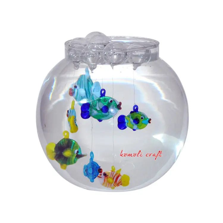Small floating glass fish decoration glass fish figurine for aquarium