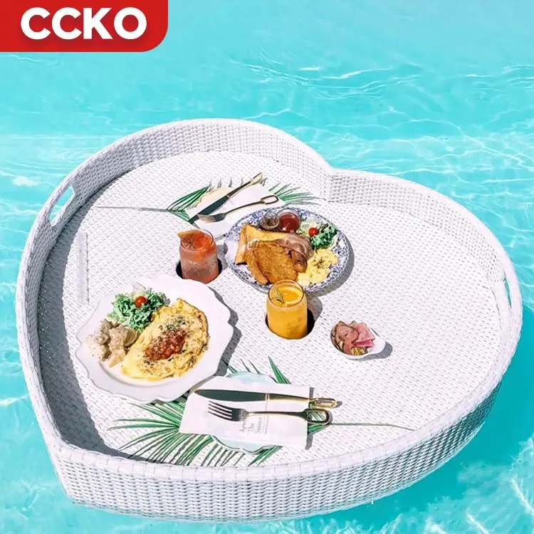 Hotel Custom Rattan Brunch Schwimmendes Frühstücks tablett für Schwimmbad Schwimmendes Pooltablett für Speisen und Getränke Serviert abletts