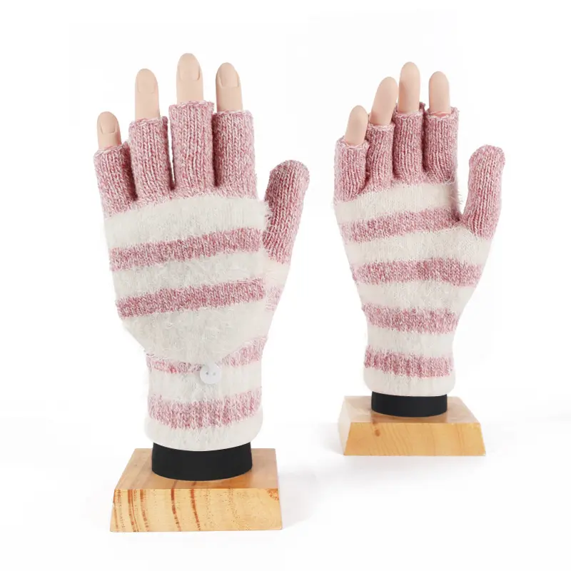 Winter handschuhe Halb finger Clam shell Dual-Use-Wolle gestrickt feste Streifen warme dicke Handschuhe Top Flappen Winter mode Handschuhe