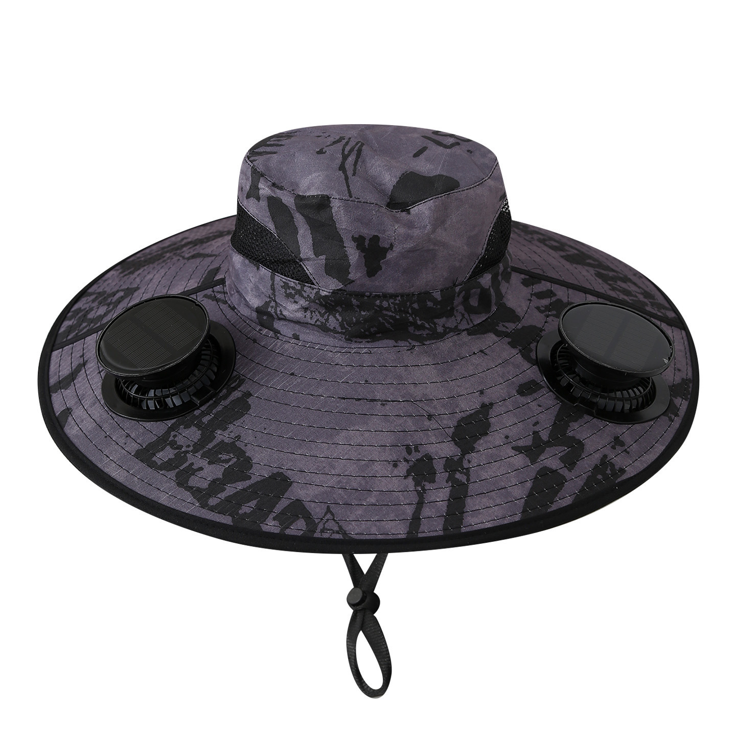 Solar-powered dual fan-camouflage gray