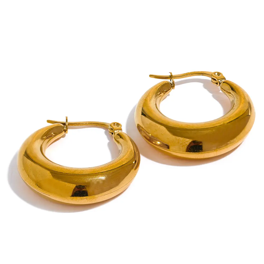 JINYOU-pendientes de aro grueso para mujer, aretes de 25mm de Metal de acero inoxidable chapado en oro de 18K, joyería Huggie para mujer 1548