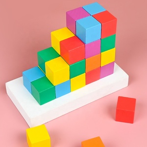 Juego de bloques de construcción de arcoíris, juego de apilamiento de cubos de madera coloridos - Product Image 3