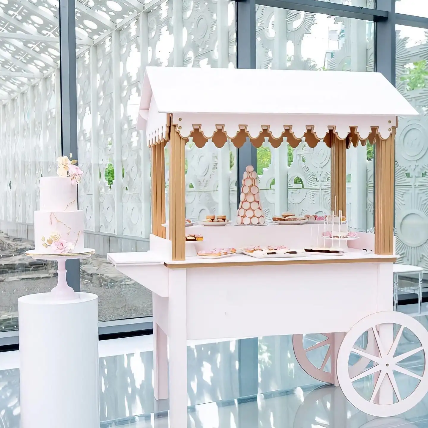 Carrito de dulces de madera personalizado para compras en línea, carrito de decoración para bodas, niños, Navidad, postres y fiestas