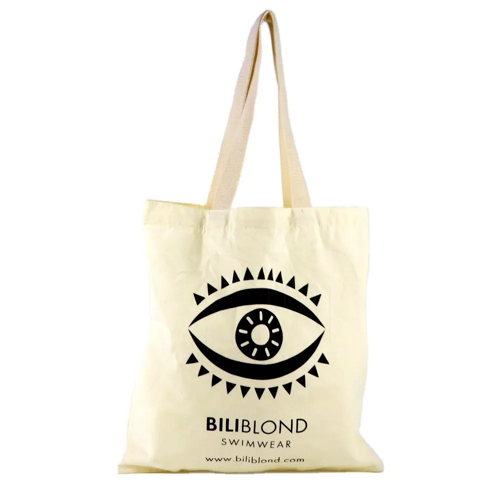 Logo personalizzato Riutilizzabile Pieghevole Manico Lungo Shopping Bag, Sacchetto di Tela di Cotone Tote Bag In Tessuto