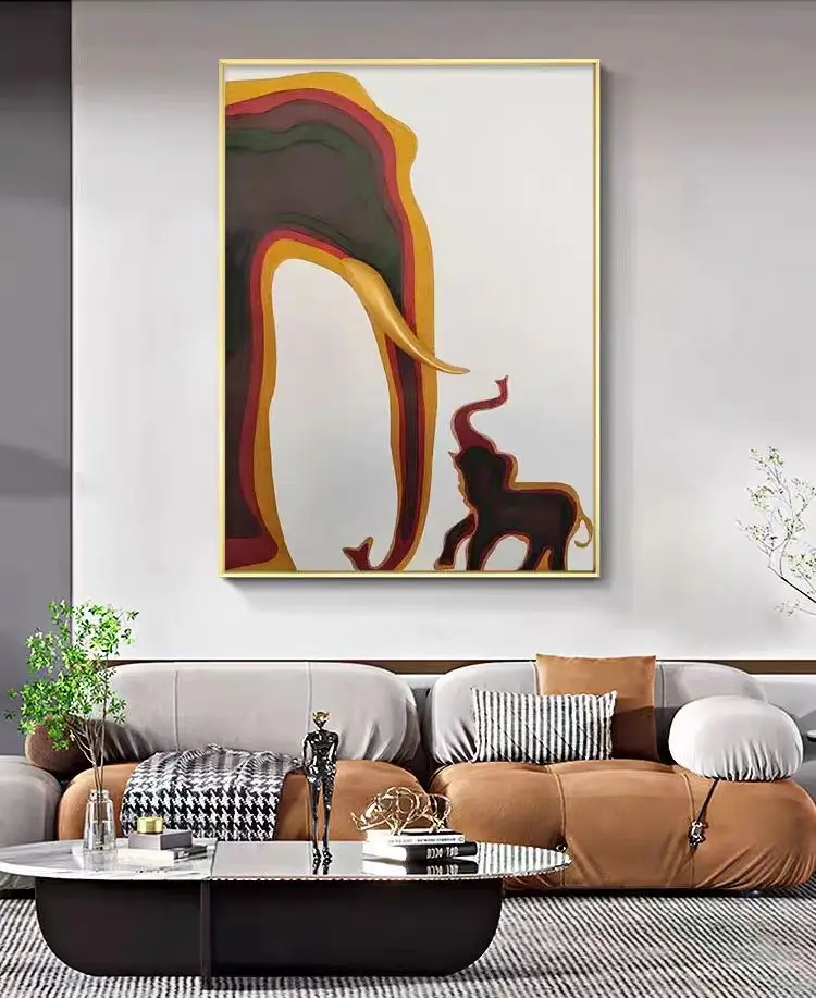 Decorazione della parete di fondo del corridoio del salone personalizzato che intaglia la pittura dell'elefante del legno