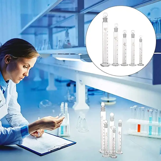 مخصصة شفاف واضح الزجاج أسطوانة قياس مع سدادة تخرج اسطوانات ل مختبر