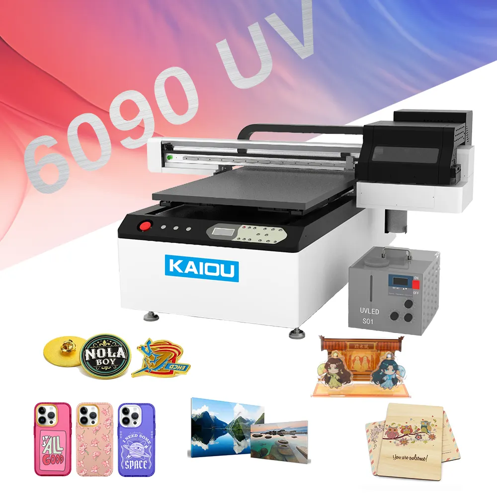 Impresión en superficies planas y cilíndricas 6090 con cabezal de impresión industrial Impresora UV digital plana