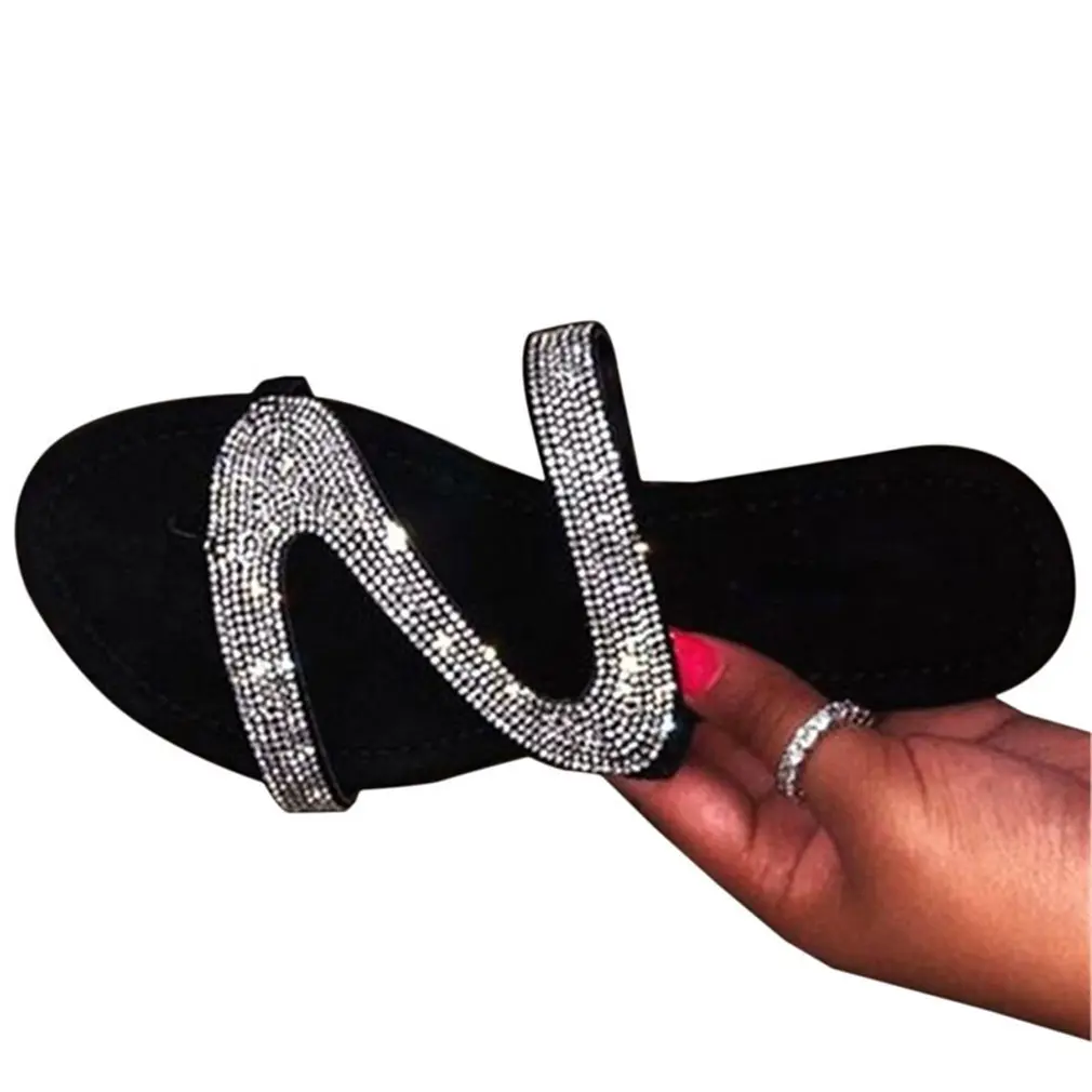 8230488 nuove pantofole romane da donna tempestate di diamanti con infradito comode pantofole piatte sandali sexy per le donne