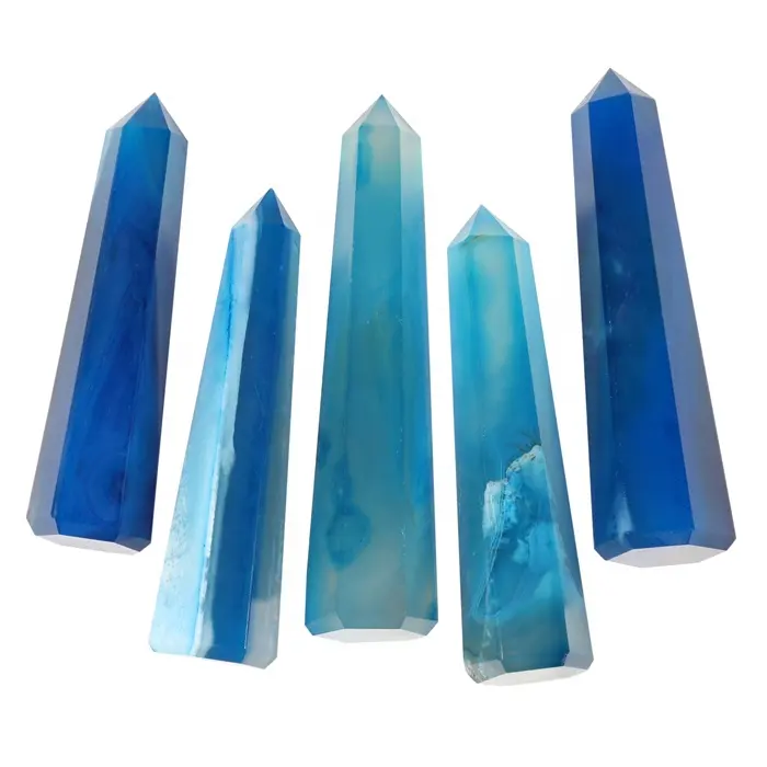 Lage Geprijsde Blauwe Onyx Obelisk Punten Feng Shui-Stijl Kristallen Edelsteen Souvenir Halfedelstenen Ambachten Met Kristallen Edelsteen
