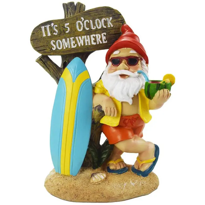 OEM Factory 5 Clock Somewhere Coolest Tropical Drink Surfboard Gnome Garden Statue for Sale