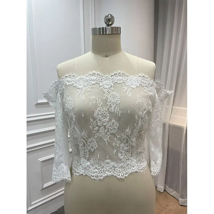 Bolero de ombro sem alça com aplique, sexy, fábrica, malha macia, acessórios de casamento, para noiva