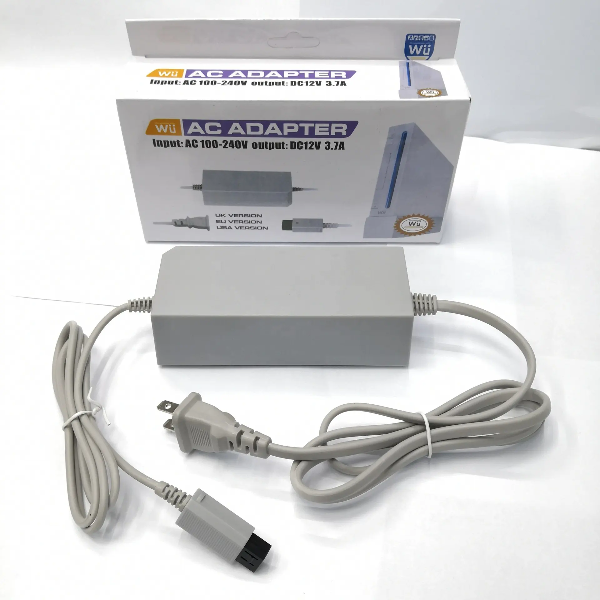 Cable de carga de 100-240V CA, 12V, 3.7A, enchufe europeo y estadounidense, adaptador de fuente de alimentación, cargador para mando de consola Nintendo Wii